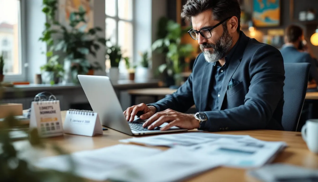 DRH normand révisant la paie sur ordinateur avec bulletins et calendrier 1er janvier 2026