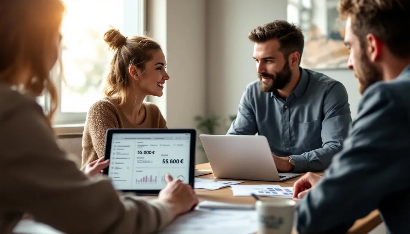 Réunion RH cybersécurité avec tablette affichant 55 000 € Réunion RH cybersécurité avec tablette affichant 55 000 €