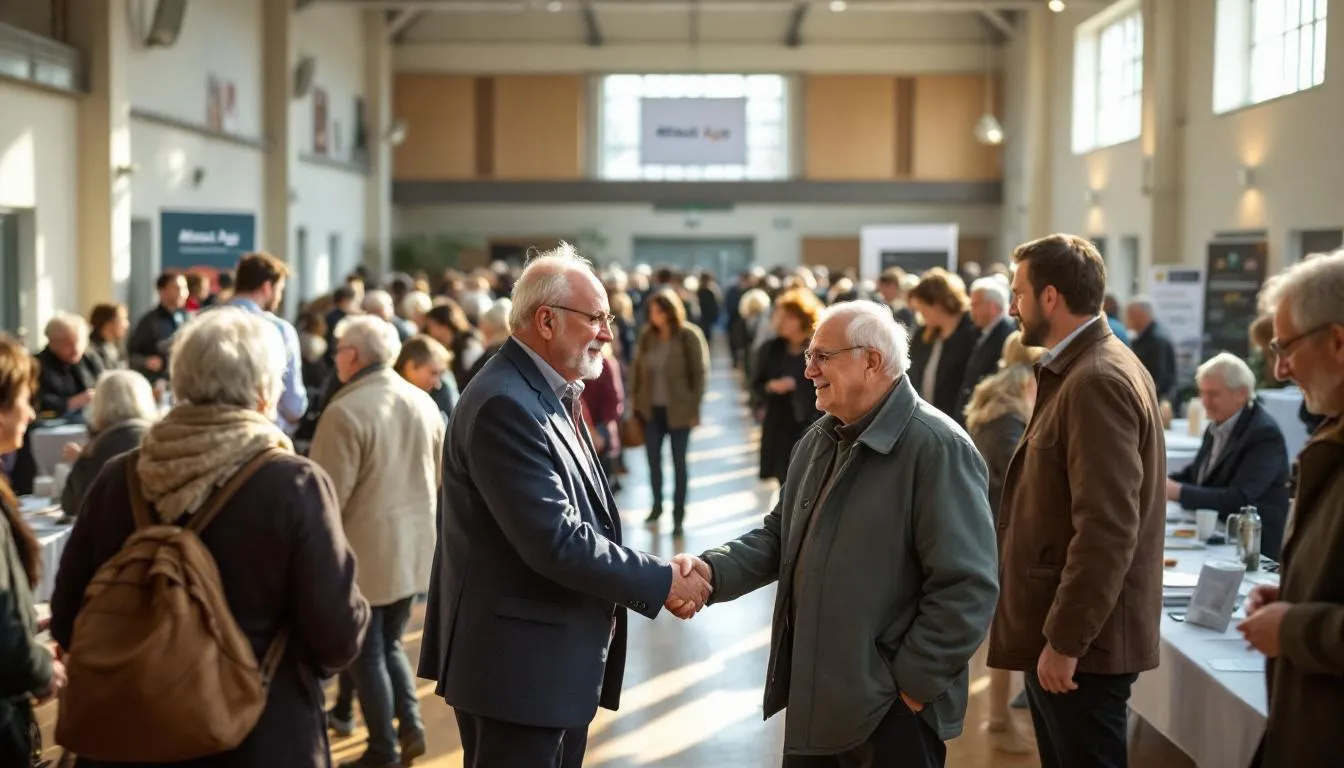 Forum Atout Age à Fleury‑les‑Aubrais : hall animé avec candidats seniors et recruteurs
