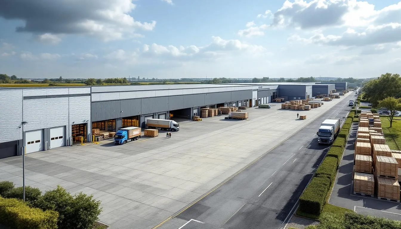 Plateforme logistique en Indre‑et‑Loire : vaste entrepôt, quais de chargement et quelques salariés
