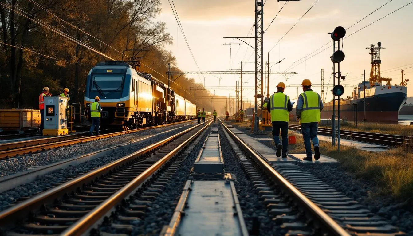 Travaux de modernisation ferroviaire en Bourgogne‑Franche‑Comté : train‑usine et techniciens sur les voies