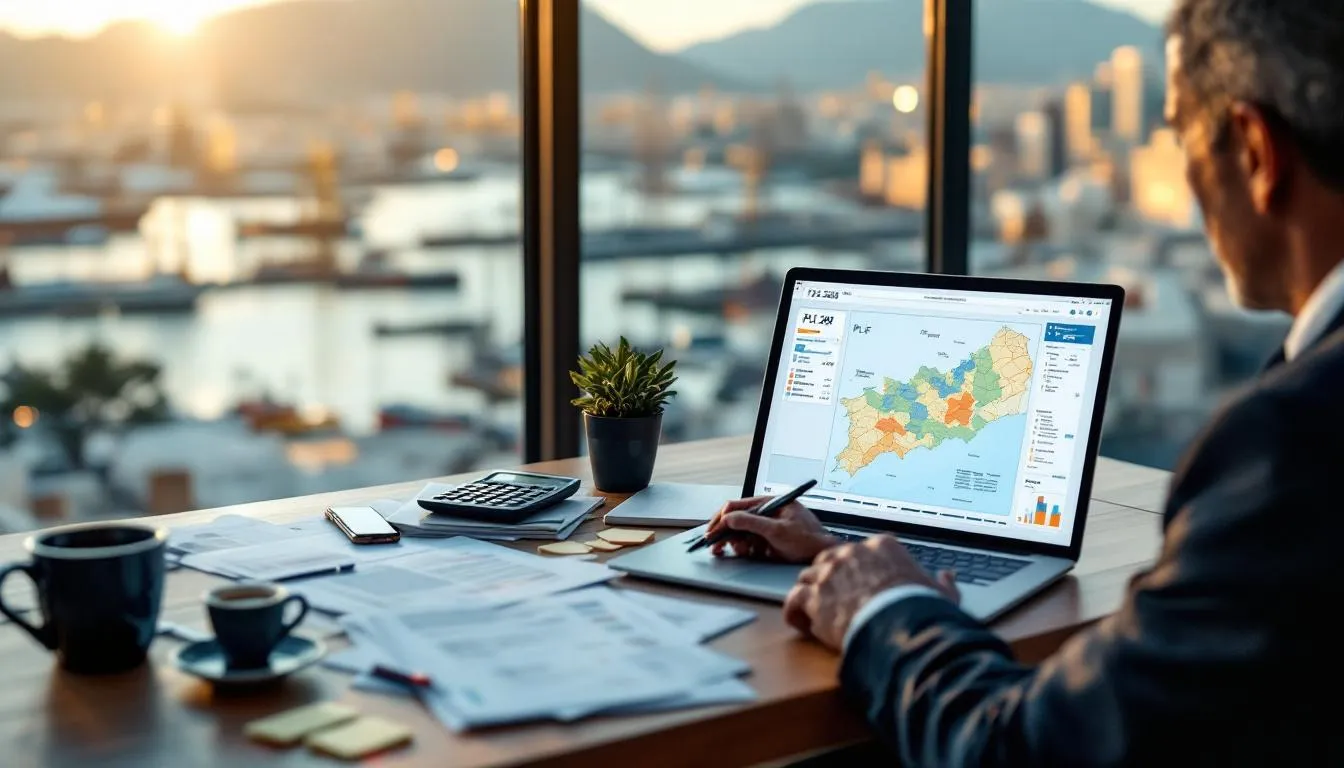 DAF examinant des rapports PLF 2026 avec vue portuaire de la région PACA