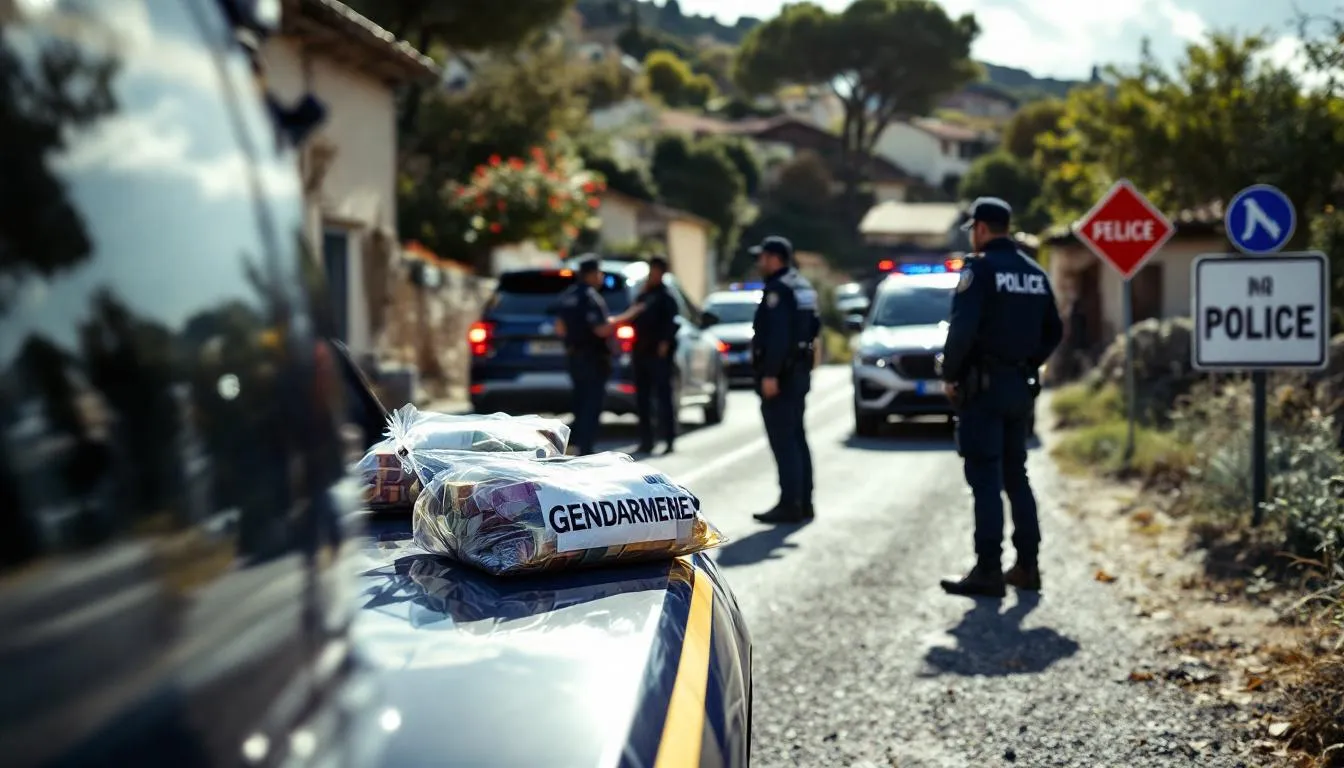 Opération de gendarmerie dans les Alpilles : gendarmes et sac de billets saisis sur le capot d'une voiture