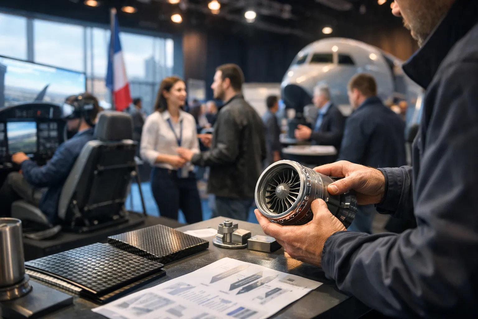Salon aérospatial à Mérignac avec recruteurs et candidats sur un stand métier