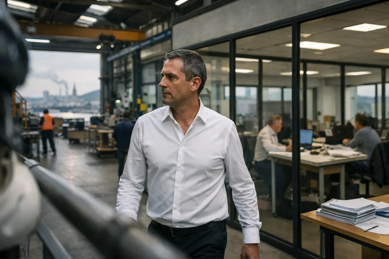 Manager de transition dans un site industriel normand, ambiance RH et usine