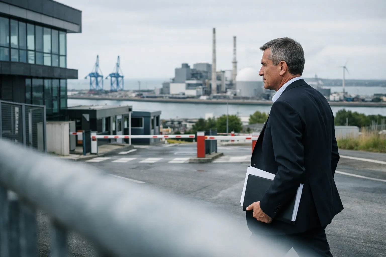 visite-ministre-industrie-manche-header Dirigeant devant un site industriel du Cotentin, ambiance de visite ministérielle en Normandie
