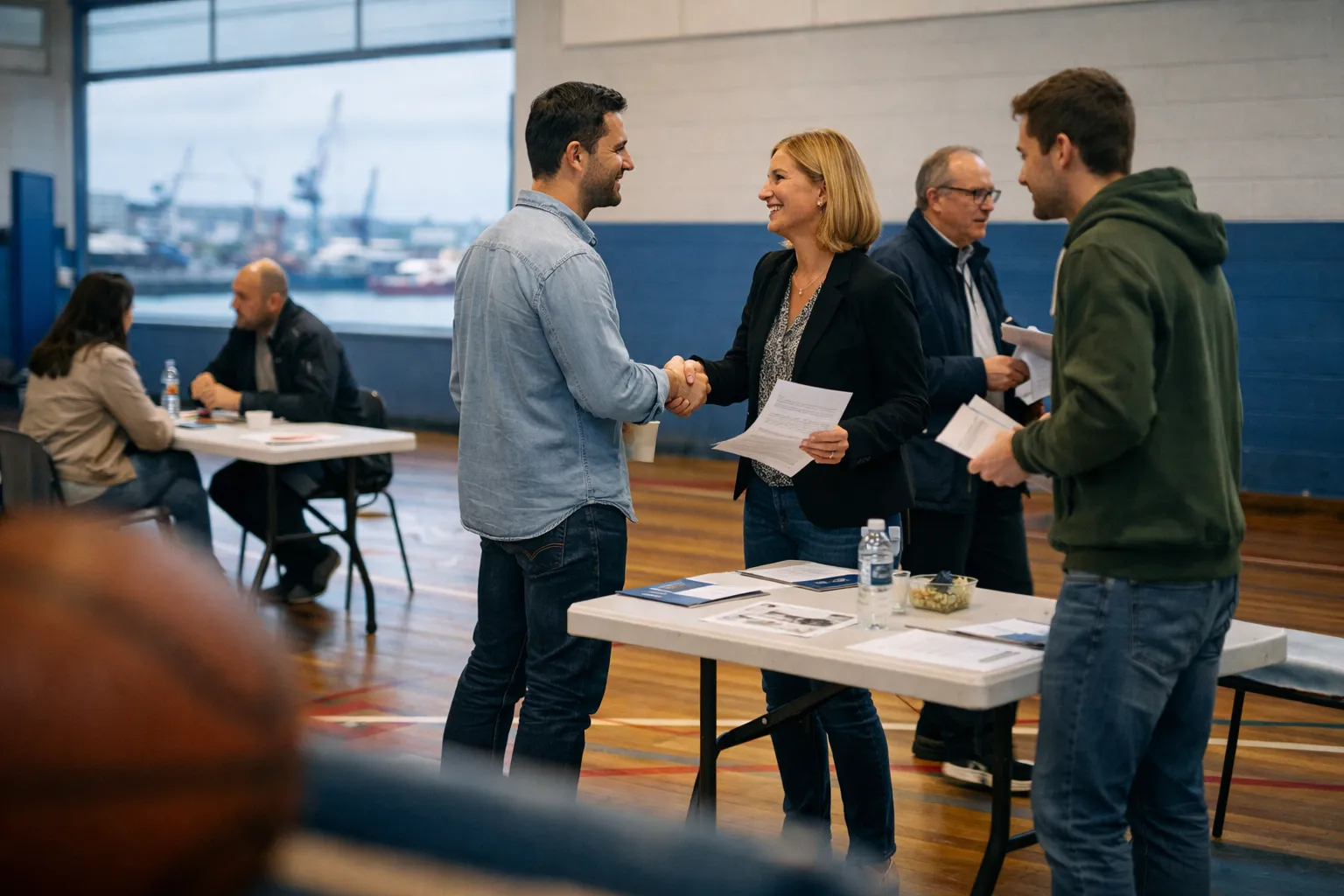 Job dating CV Basket à Brest avec recruteurs et candidats en échange dans un gymnase