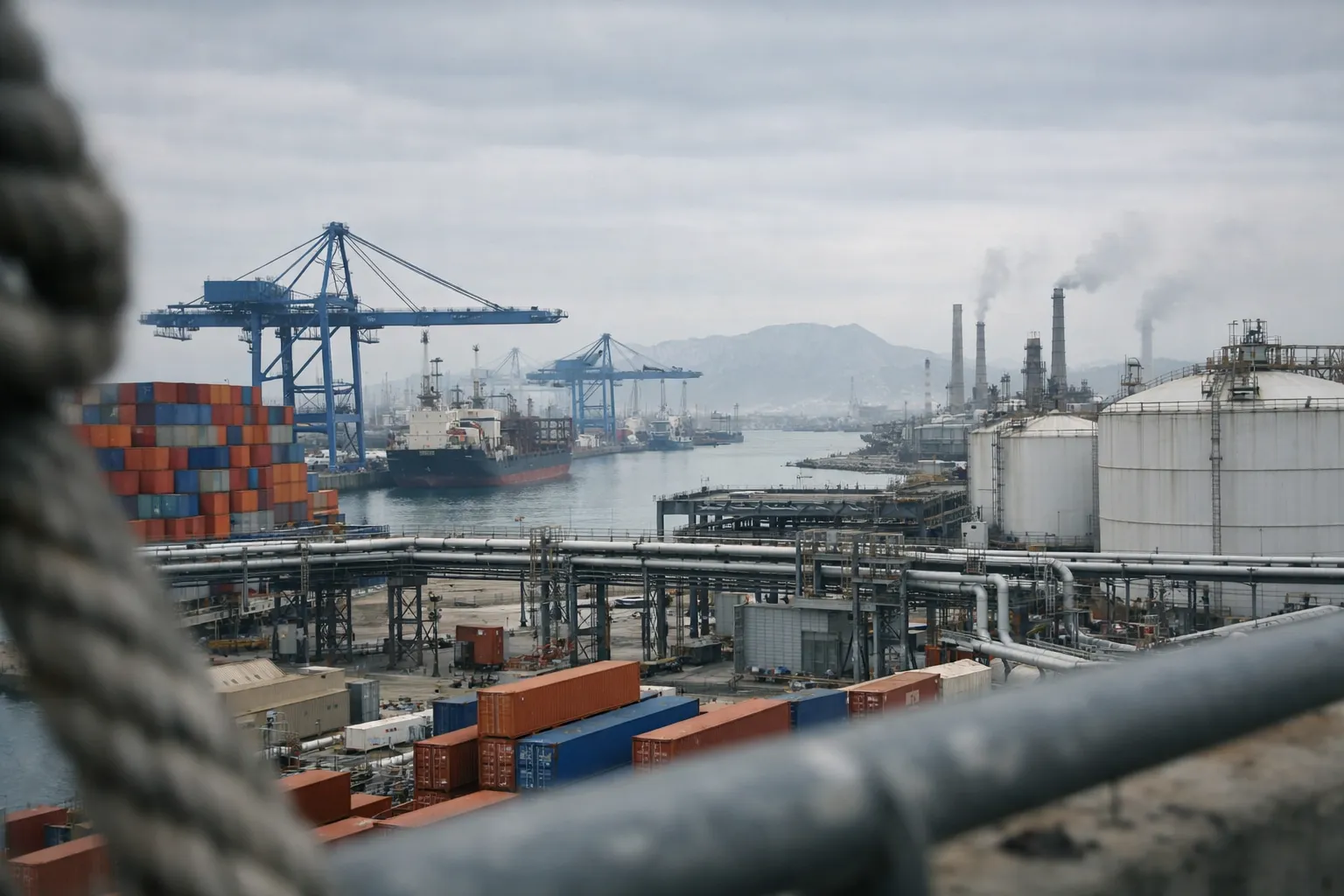 Port de Marseille-Fos avec quais et grues, symbole de la décarbonation logistique