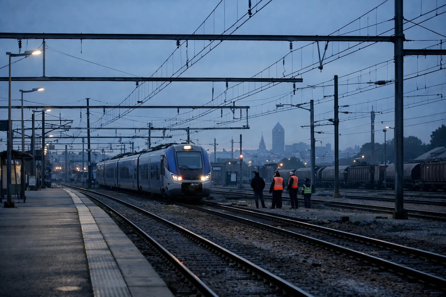 Train TER à l'arrêt sur une voie régionale, ambiance de grève SNCF en Auvergne-Rhône-Alpes