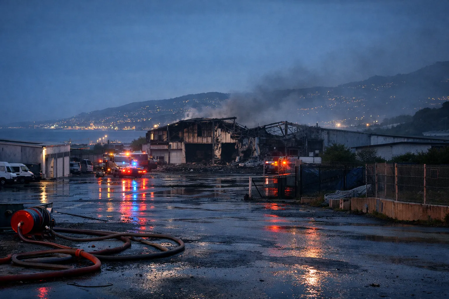 Entrepôt incendié dans une zone industrielle près de Nice, fumée et secours de nuit
