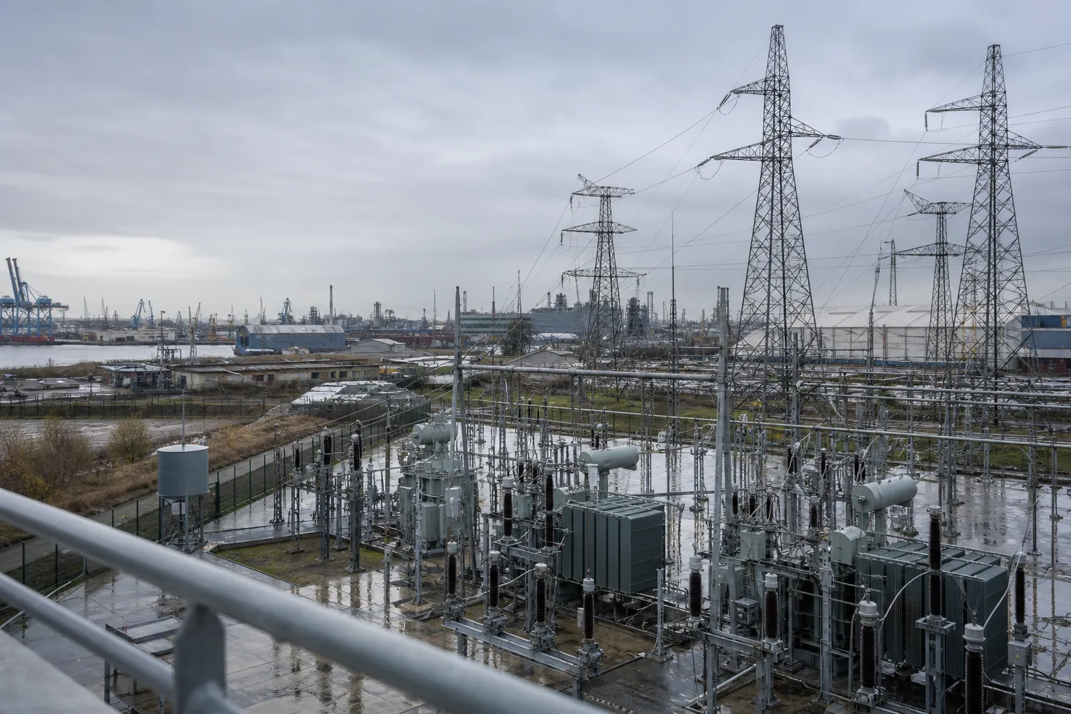 Poste électrique et site portuaire industriel à Dunkerque, dans les Hauts-de-France