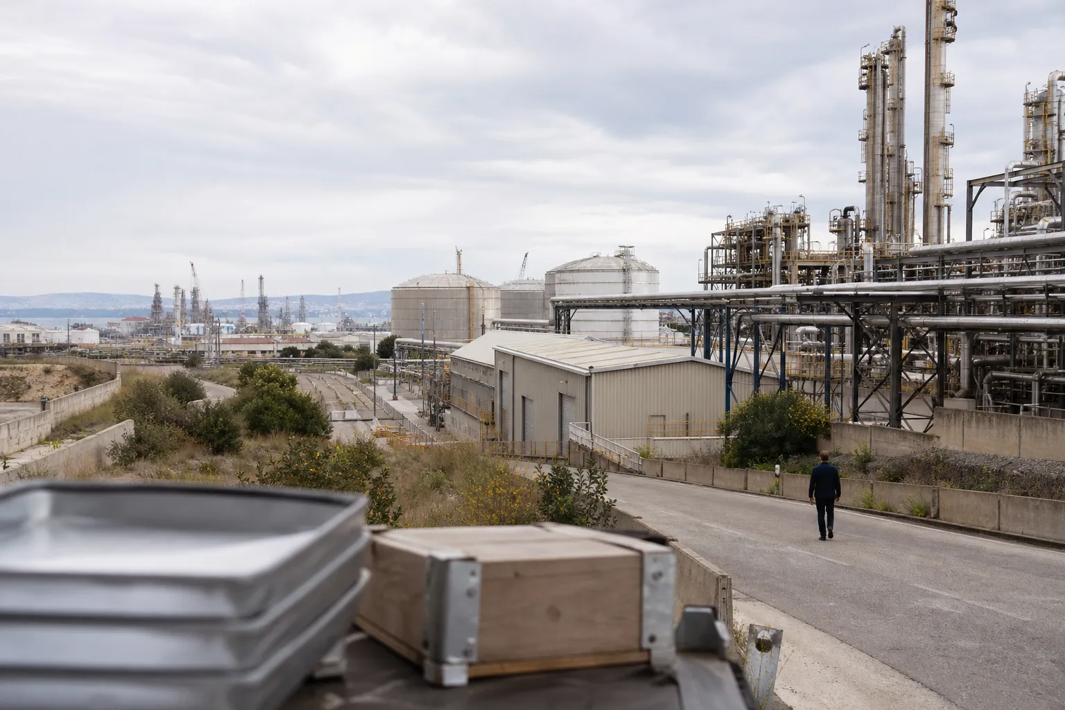Site industriel de Fos-Berre sous ciel couvert, symbole de l’activité économique en PACA