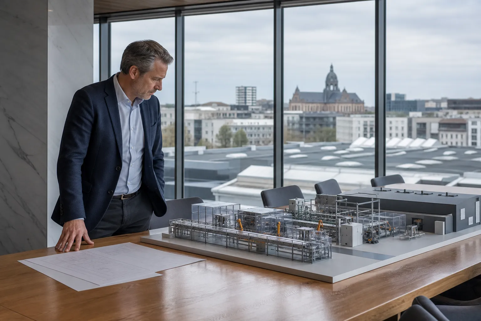 DAF breton étudiant un projet d’usine automatisée dans un boardroom près de Rennes