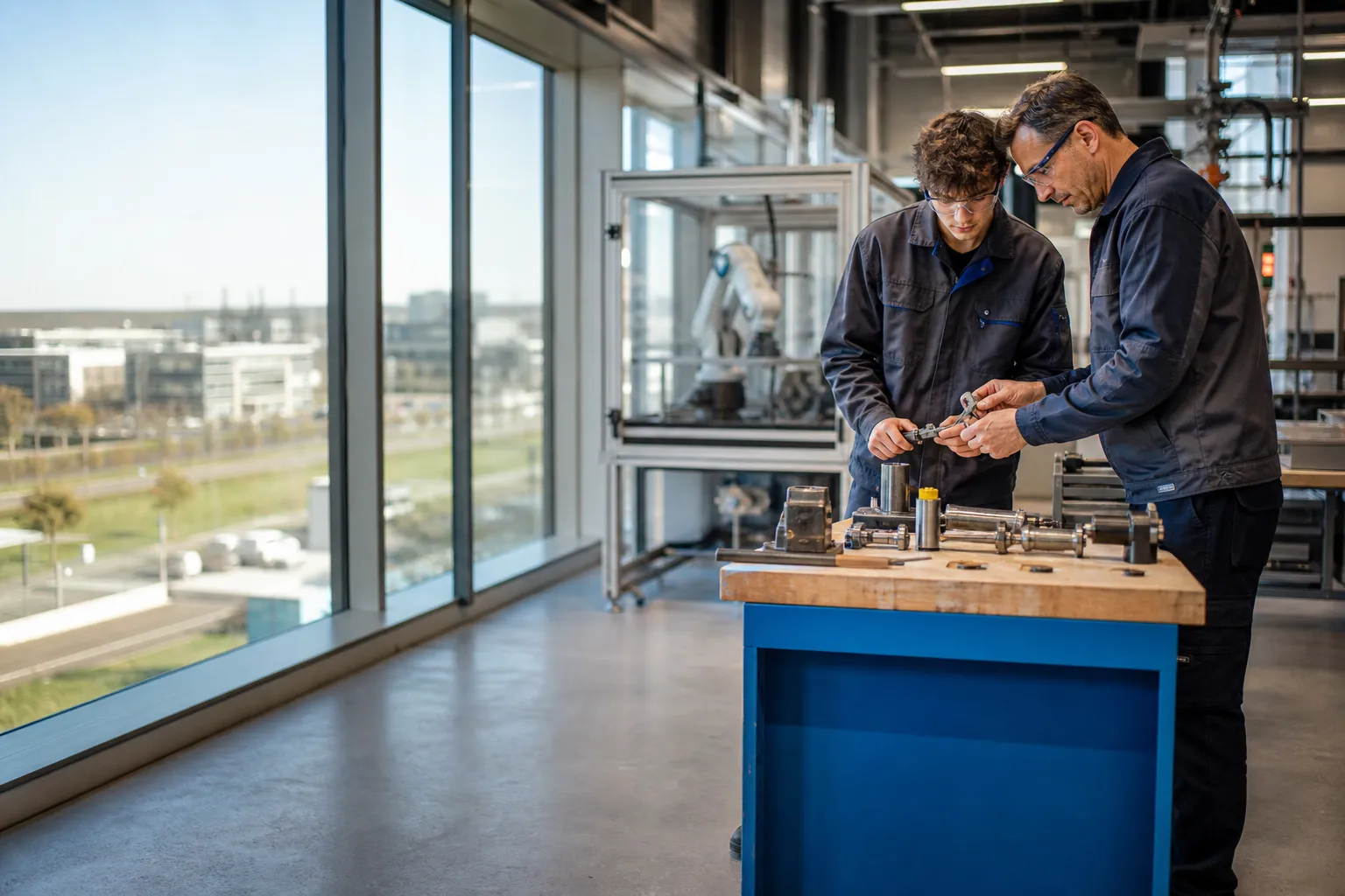 marche-travail-ile-de-france-recrutement-competences-header Apprenti et tuteur en atelier technique sur un campus d’innovation en Île-de-France
