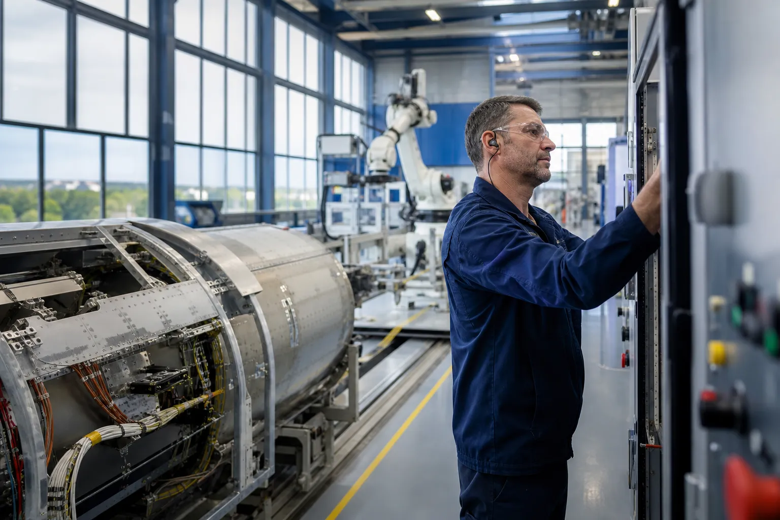 Technicien intervenant sur une ligne de production industrielle en Nouvelle-Aquitaine