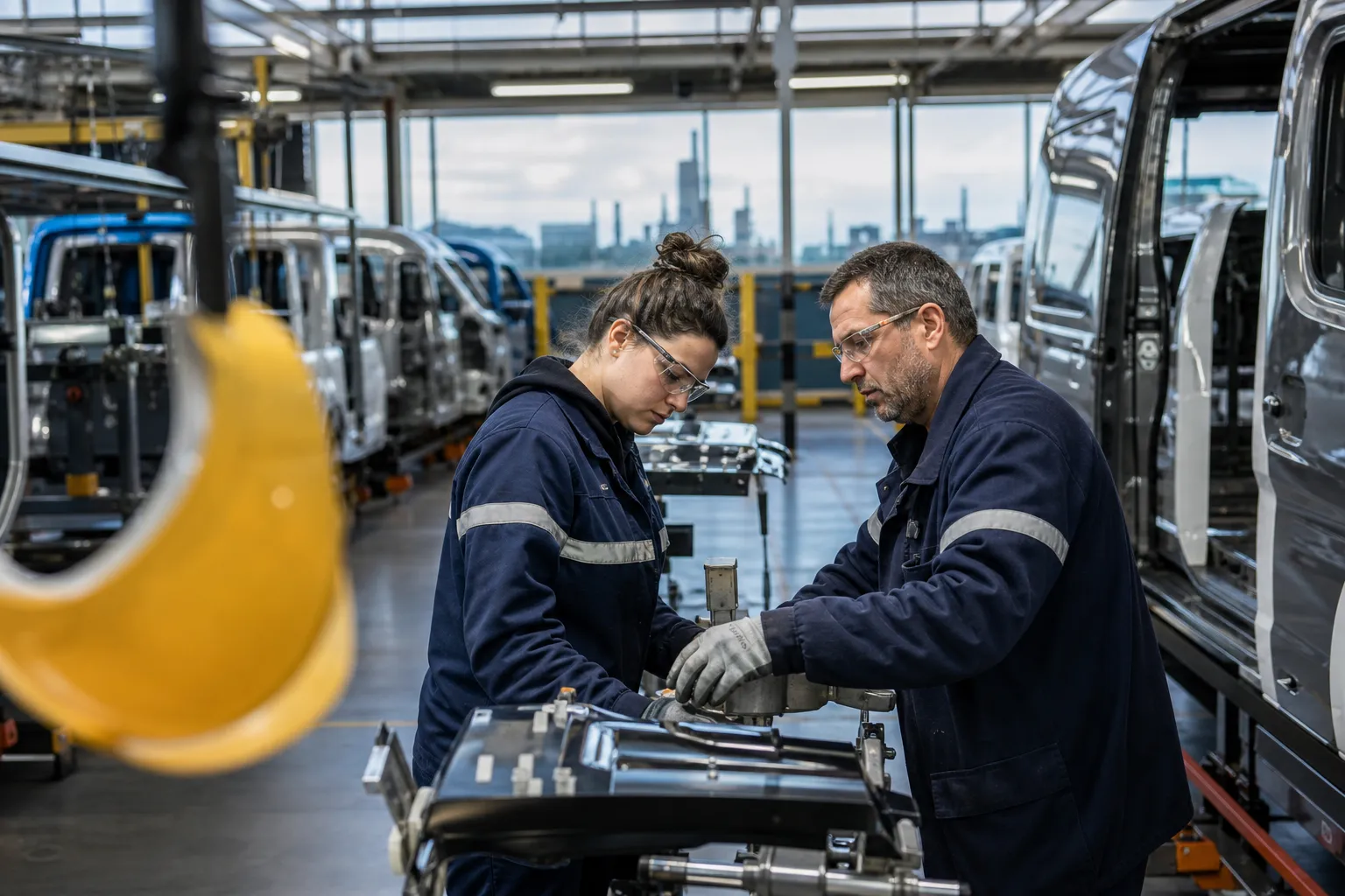 Nouveaux intérimaires formés sur une ligne d’assemblage automobile à Douai