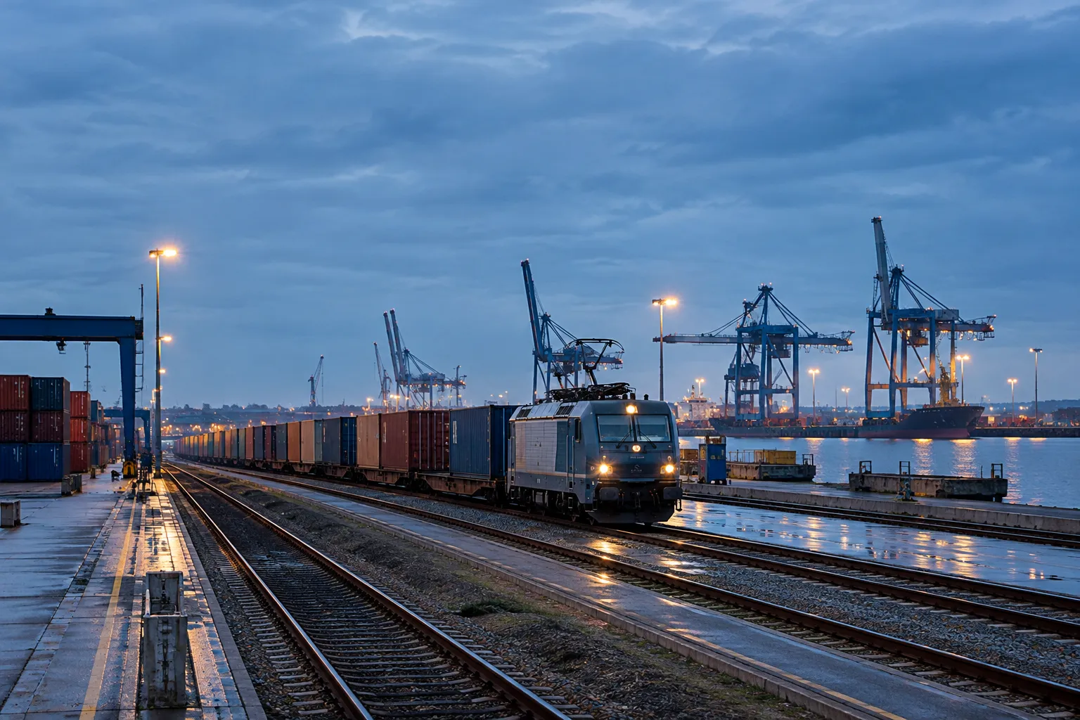 transport-logistique-pays-de-la-loire-header Train de fret dans un terminal portuaire de l’estuaire de la Loire, près de Saint-Nazaire